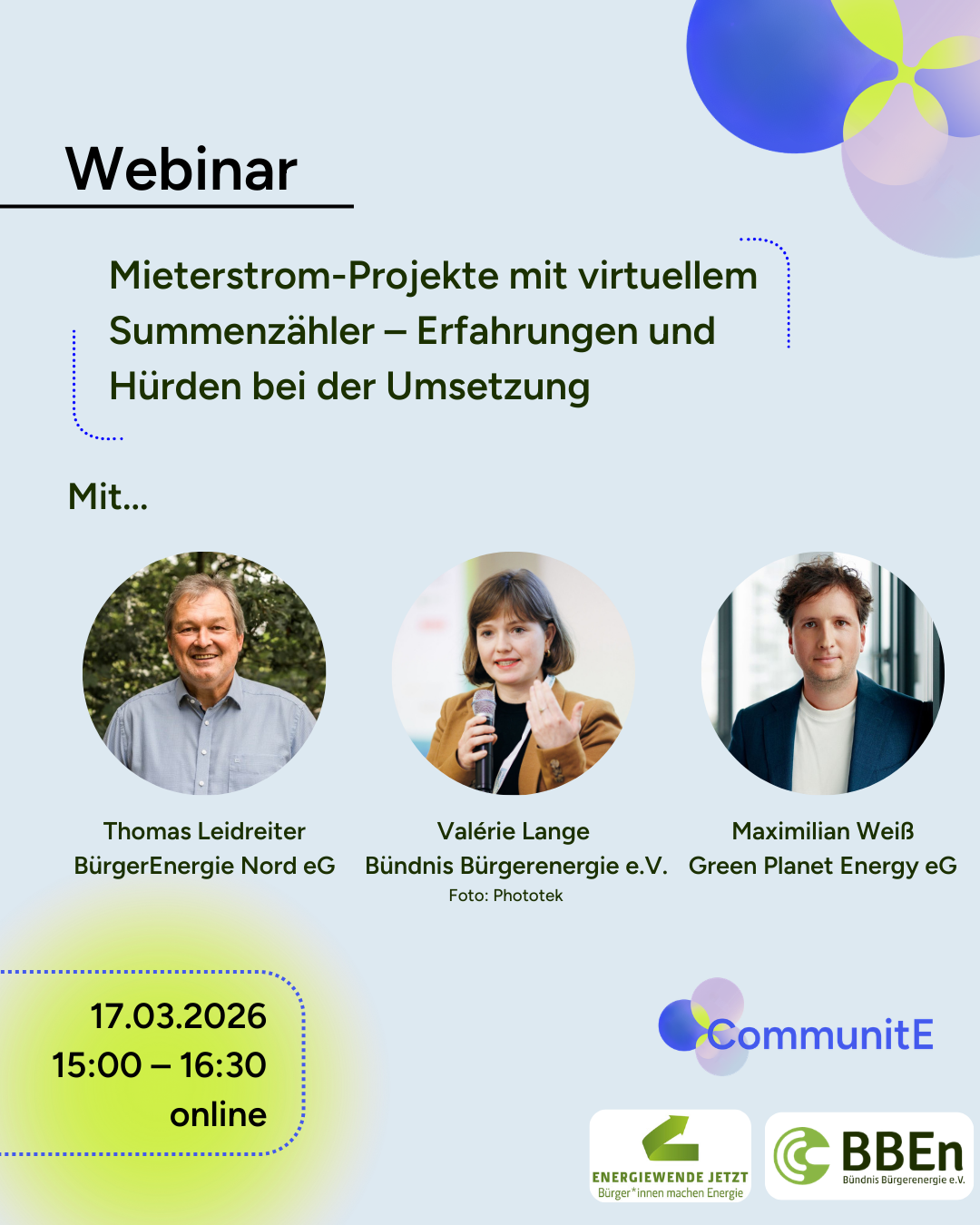 Webinar: Mieterstrom-Projekte mit virtuellem Summenzähler – Erfahrungen und Hürden bei der Umsetzung
